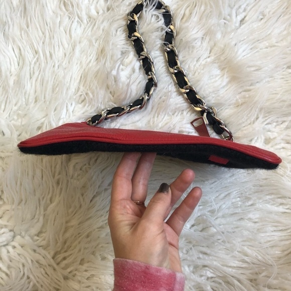 Mim & Ray Red Leather Black Wool Nayelli Love Graphic Pouchette Small Bag EUC OS - Picture 6 of 9